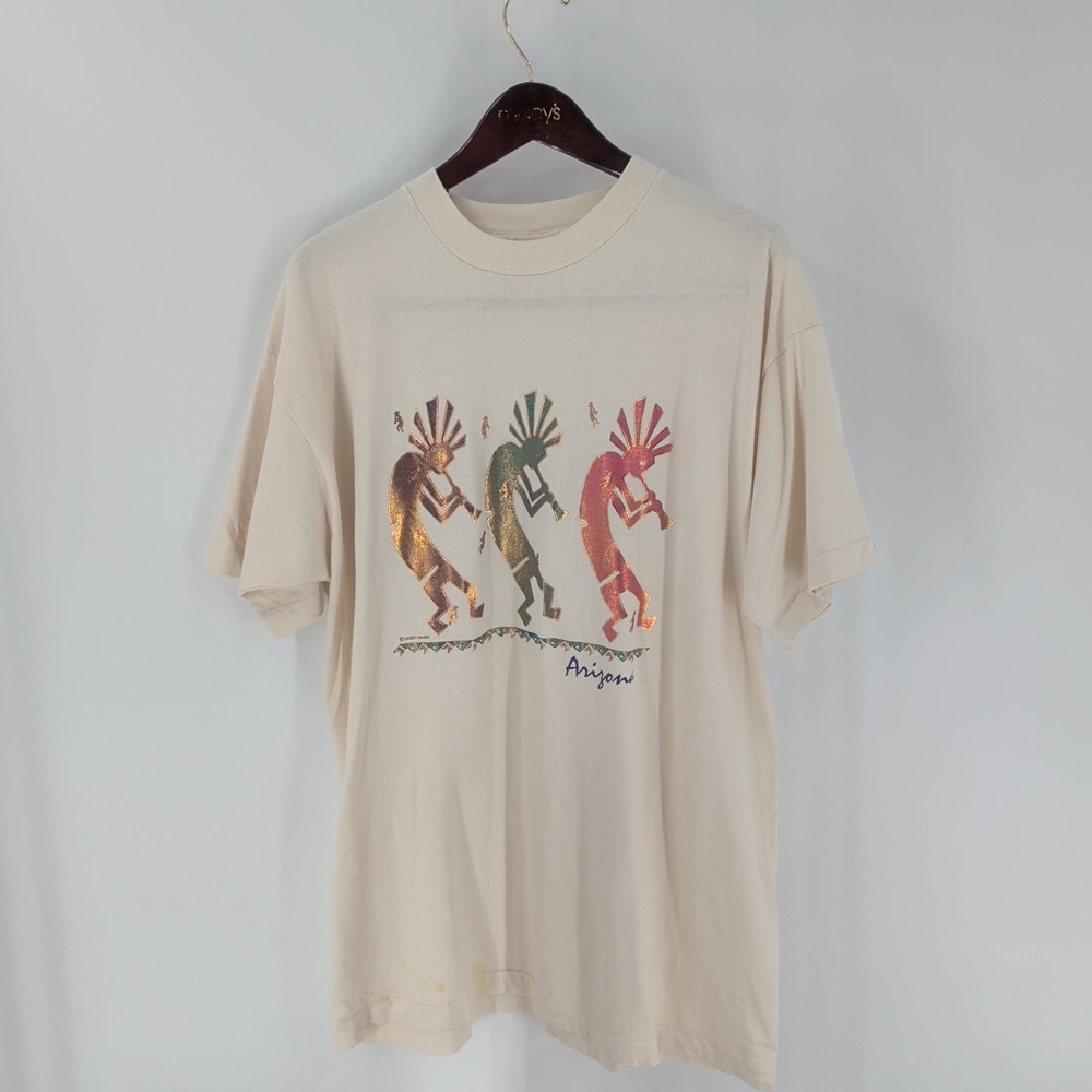 Vintage 80's Fruit Of The Loom Kokopelli Arizona Graphic T-Shirt Ivory Size XL